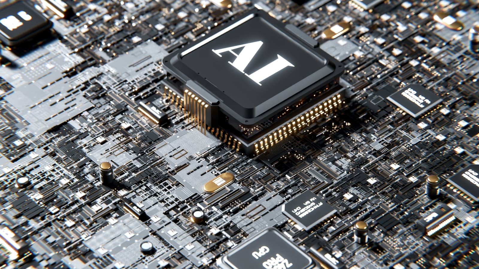 AI chip glowing on a circuit board